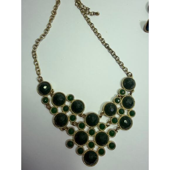 3 kelly green statement bib flower floral bling enamel necklaces banana republic - Picture 5 of 13